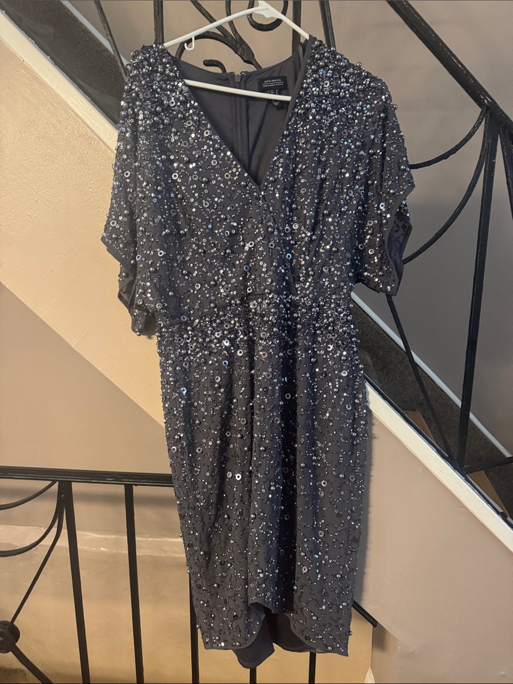 Pewter/Silver/Dark Gray pewter Dress with sequence and pewter colored beads/pear